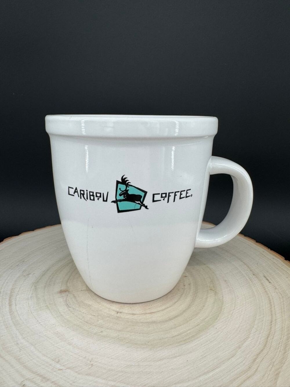 Caribou Coffee 16 oz White Ceramic Mug Logo Coffee Cup Large 4"